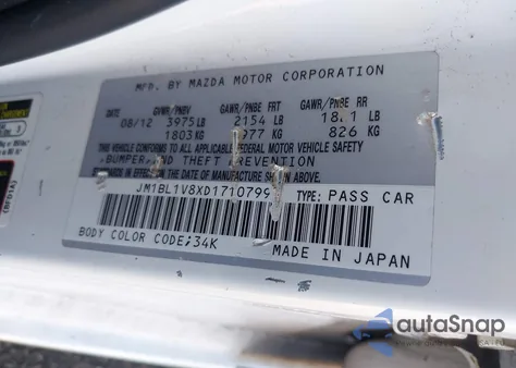 2013 Mazda Mazda3 I Touring z USA, uszkodzony, nr VIN JM1BL1V8XD1710799